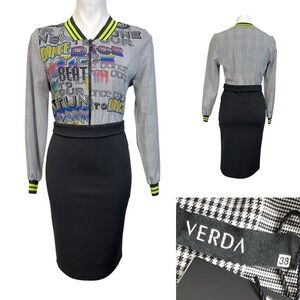 Verda dress size 38 /‎ US 2-4 black colorblock zip front knee length